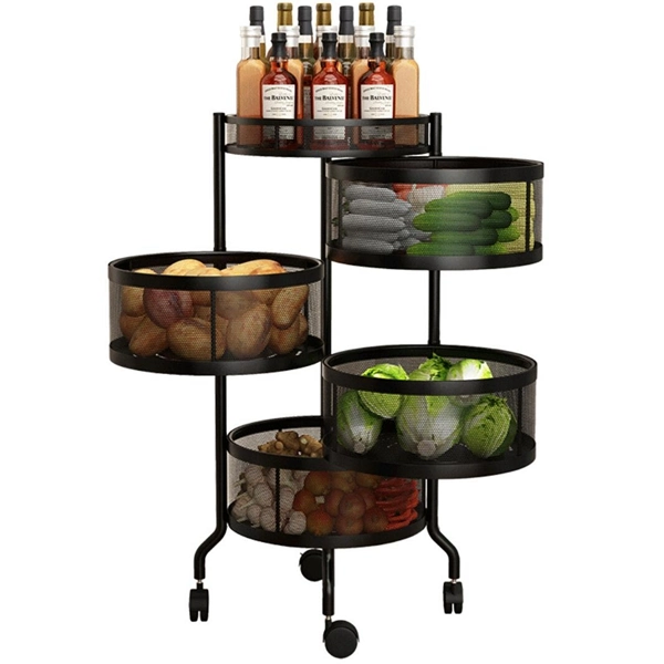 Round Rotating Multi-Layer Kitchen Storage Shelf Household Trolley Cart